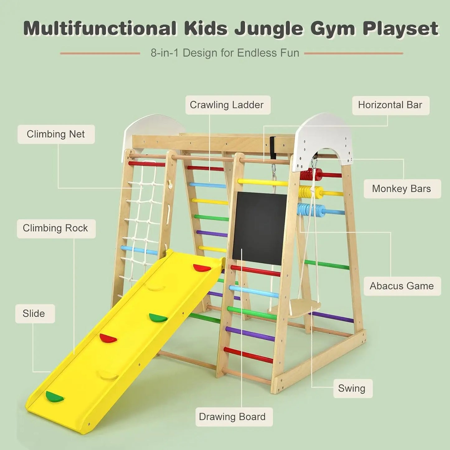 8-in-1 Montessori Indoor Jungle Gym for Toddlers