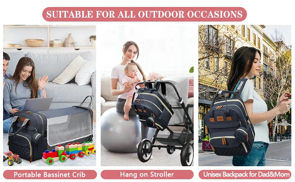 NestPack™ 3-in-1 Diaper Backpack with Built-in Baby Crib