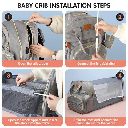NestPack™ 3-in-1 Diaper Backpack with Built-in Baby Crib