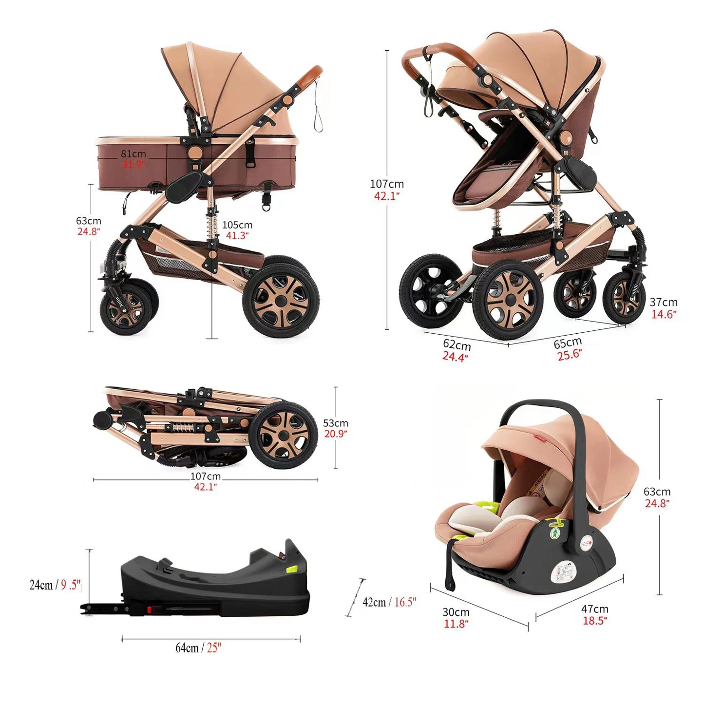 CruiseMate™ 3-in-1 Baby Travel System – Stroller, Car Seat & Bassinet Combo