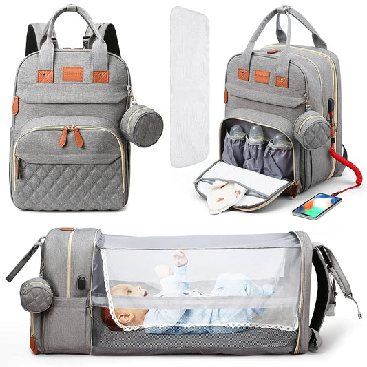 NestPack™ 3-in-1 Diaper Backpack with Built-in Baby Crib